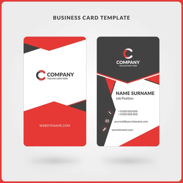 Κάθετη κάρτα Business Double-sided πρότυπο. Κόκκινο και μαύρο χρώμα. Εικονογράφηση διάνυσμα επίπεδη σχεδίαση. Σχέδιο επιστολόχαρτου — Διανυσματικό Αρχείο