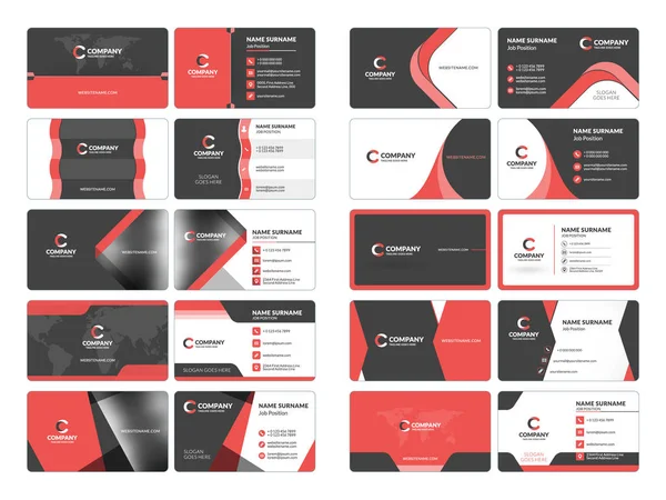 Kartvizit şablonları. İleti örneği tasarım vektör kümesi. Kırmızı ve siyah renkleri. Düz stil vektör çizim