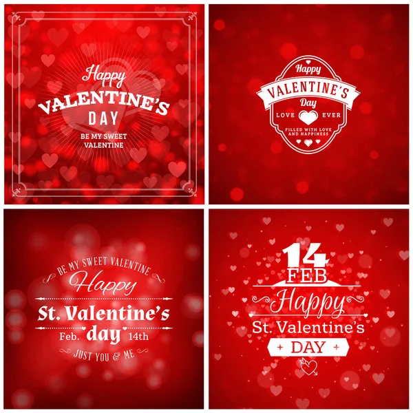 バレンタインの日のグリーティング カードやポスター デザイン テンプレートのセットです。抽象的なビンテージのタイポグラフィ デザイン ベクター背景が赤 — ストックベクタ