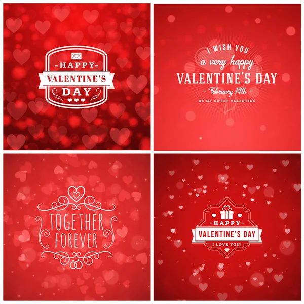 Conjunto de tarjetas de felicitación de San Valentín o plantillas de diseño de póster. Diseño tipográfico vintage con fondo rojo vectorial abstracto — Vector de stock