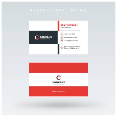 Çift taraflı kırmızı kartvizit şablonu. Vektör çizim. İleti örneği tasarım