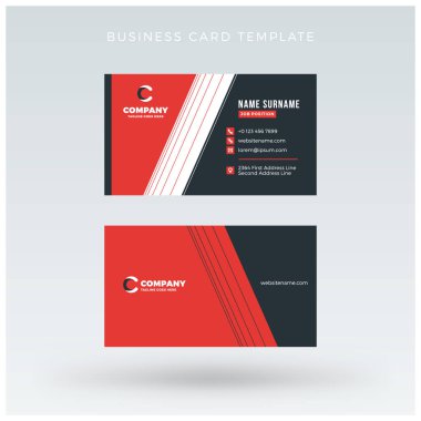 Çift taraflı kırmızı kartvizit şablonu. Vektör çizim. İleti örneği tasarım