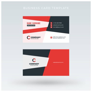 Çift taraflı kırmızı kartvizit şablonu. Vektör çizim. İleti örneği tasarım