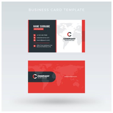 Çift taraflı kırmızı kartvizit şablonu. Vektör çizim. İleti örneği tasarım