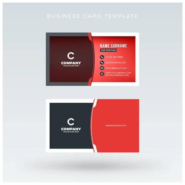 Double-sided Red Business Card Template. Vector Illustration. Stationery Design — Stock Vector