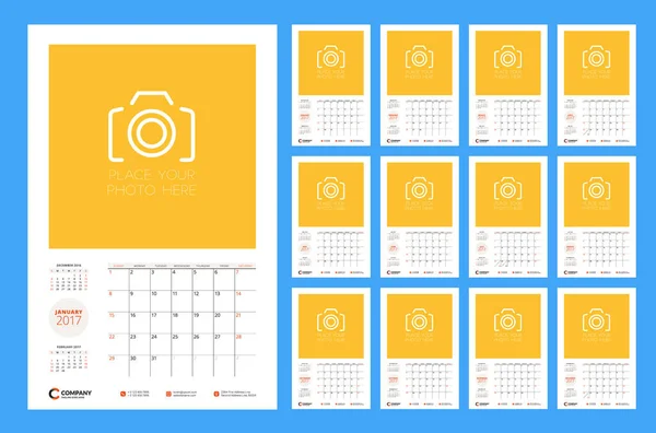 2017 年のカレンダー テンプレートです。週は日曜日から開始します。12 月のセット。ひな形のデザイン。ベクトル図 — ストックベクタ