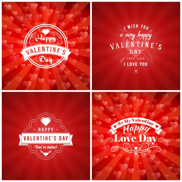 Happy Valentines Day Greeting Card Design Templates (dalam bahasa Inggris). Desain Retro Typographic dengan Latar Belakang Merah Vektor Abstrak - Stok Vektor