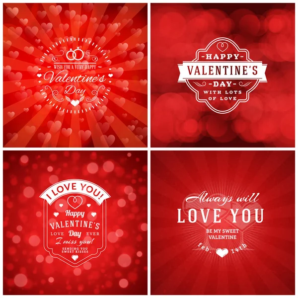 Feliz día de San Valentín Plantillas de diseño de tarjetas de felicitación. Diseño tipográfico retro con fondo rojo vectorial abstracto — Vector de stock
