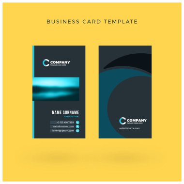 Modern yaratıcı dikey çift taraflı kartvizit şablonu. Düz tasarım vektör çizim. İleti örneği tasarım