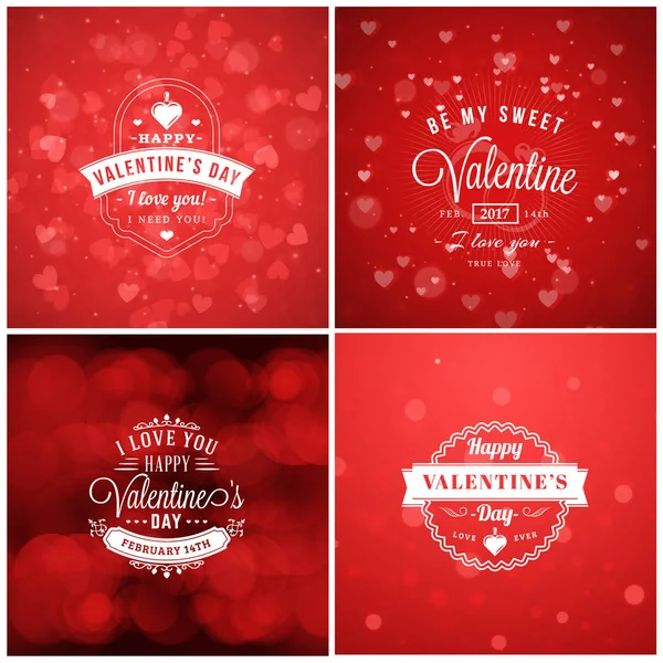 Tarjetas de San Valentín o plantillas de diseño de póster. Elementos de diseño tipográfico con fondo rojo vectorial abstracto — Vector de stock