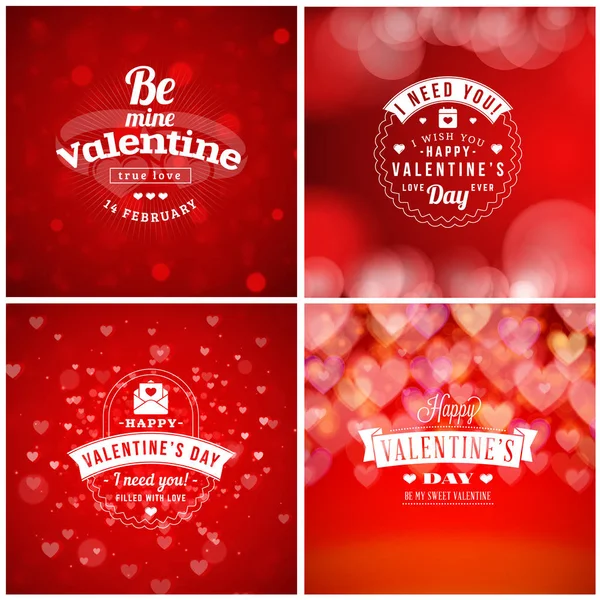 バレンタインの日カードやポスター デザイン テンプレート。抽象的な文字体裁デザイン要素のベクトルの赤背景 — ストックベクタ