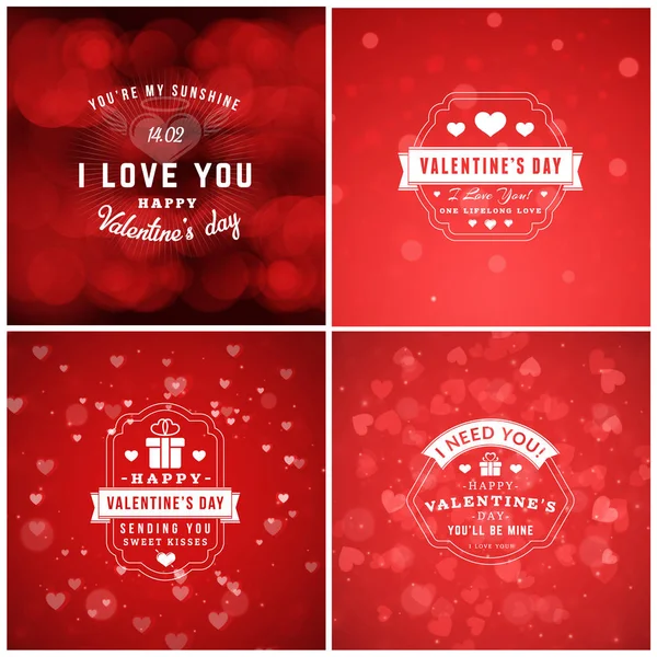 Valentinstag-Tageskarten oder Plakatvorlagen. Typografische Gestaltungselemente mit abstrakten Vektor-roten Hintergründen — Stockvektor