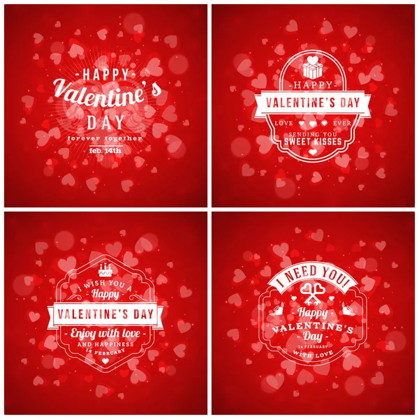 Cartes de la Saint-Valentin ou gabarits de conception d'affiches. Éléments de conception typographique avec fond rouge vectoriel abstrait — Image vectorielle