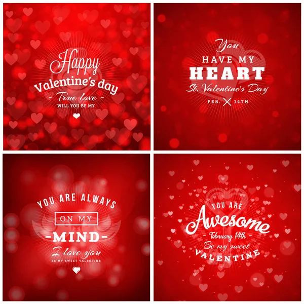 Ensemble de milieux typographiques de la Saint-Valentin de vacances. Arrière-plans abstraits flous rouges . — Image vectorielle