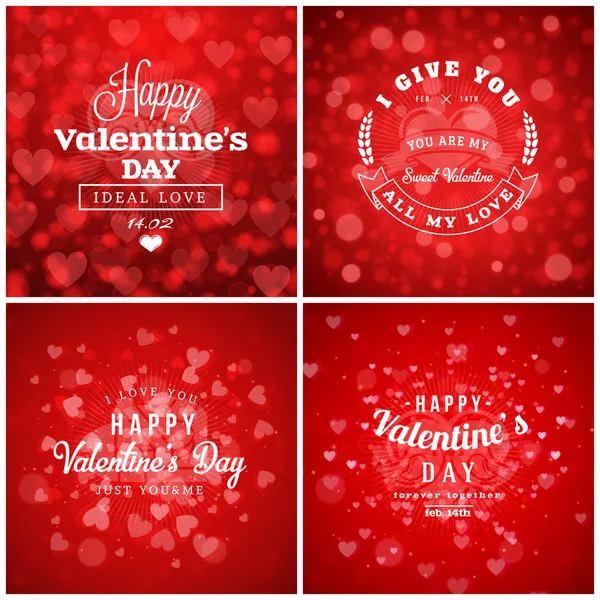 Set of Typographic Backgrounds of the holiday Valentines Day. Red blurred abstract backgrounds. — Stock Vector