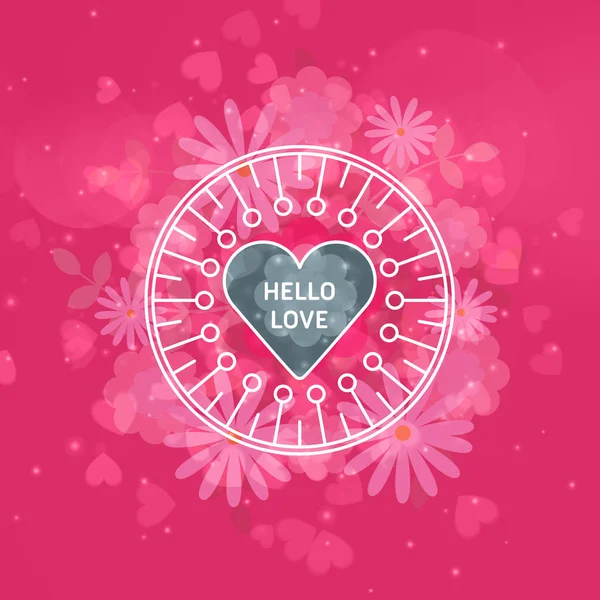 Círculo decorativo Linha plana Happy Valentines Day Card. Elementos de Design de Vetor para Cartão ou Cartaz . — Vetor de Stock