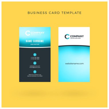 Modern yaratıcı dikey çift taraflı kartvizit şablonu. Düz tasarım vektör çizim. İleti örneği tasarım