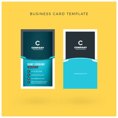 Modern yaratıcı dikey çift taraflı kartvizit şablonu. Düz tasarım vektör çizim. İleti örneği tasarım