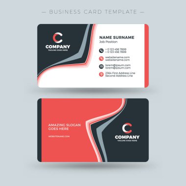 Çift taraflı kartvizit şablonuna soyut dalgalar kırmızı ve siyah arka plan ile. Vektör çizim. İleti örneği tasarım