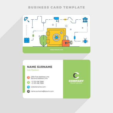 Düz çizgi çizim ile yaratıcı kartvizit şablonu. Güvenlik. Vektör çizim. İleti örneği tasarım