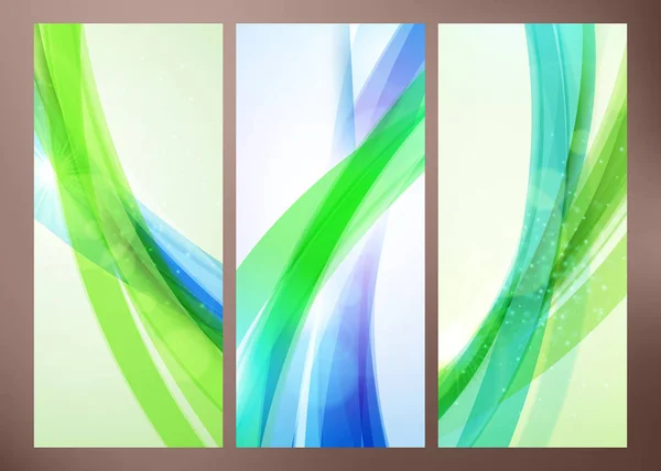 Set of abstract green wave backgrounds for poster, flyer, bunner templates. Vector illustration. Spring or summer background. Wave background with light effects — Stock Vector