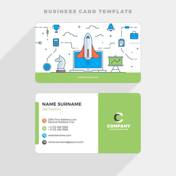 平らな線図と創造的なビジネス カード テンプレートです。スタートアップ。ベクトルの図。文具デザイン — ストックベクタ