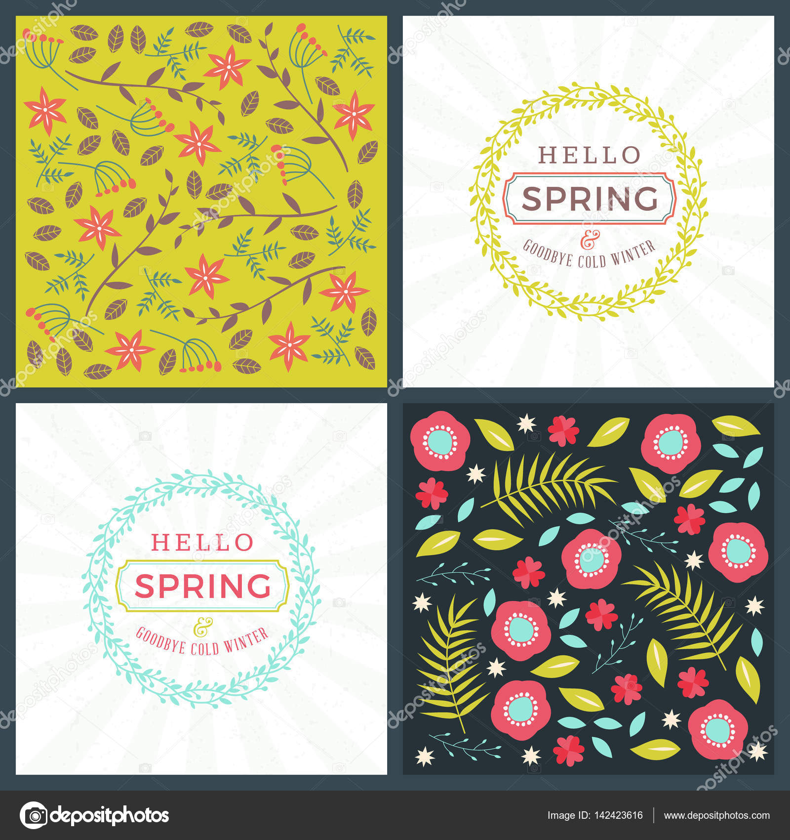 Spring holiday greeting card design. Vector floral greetings card or poster. Romantic labels