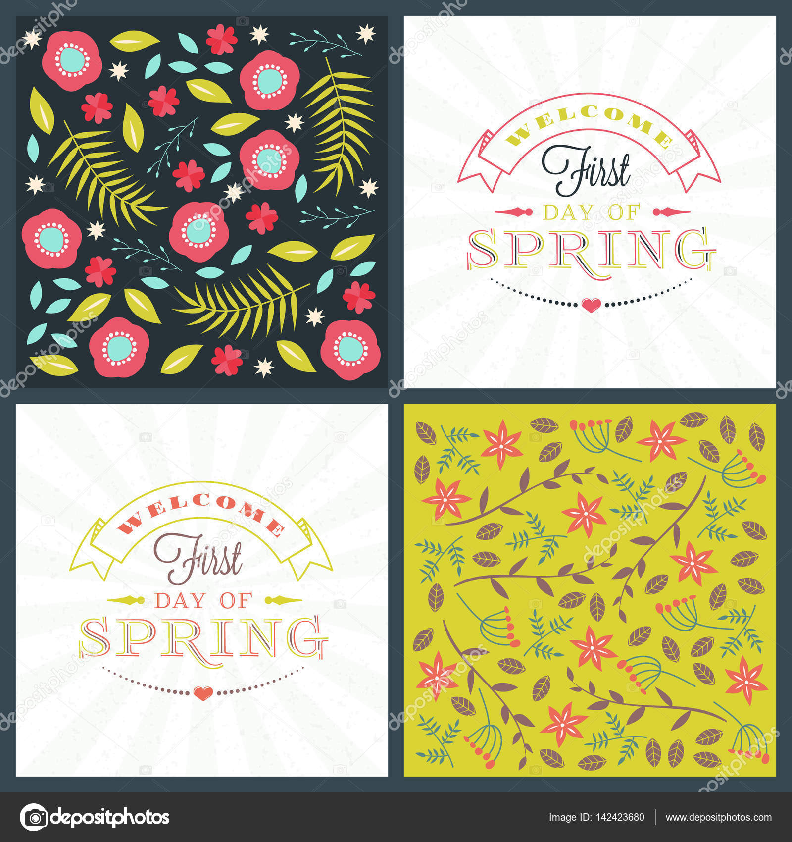 Spring holiday greeting card design. Vector floral greetings card or poster. Romantic labels