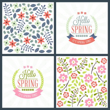 Bahar tatil tebrik kartı tasarımı. Vektör çiçek tebrik kartı veya poster. Çiçek desenli romantik etiketleri