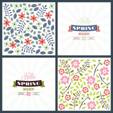 Bahar tatil tebrik kartı tasarımı. Vektör çiçek tebrik kartı veya poster. Çiçek desenli romantik etiketleri