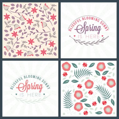 Bahar tatil tebrik kartı tasarımı. Vektör çiçek tebrik kartı veya poster. Çiçek desenli romantik etiketleri