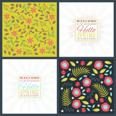 Bahar tatil tebrik kartı tasarımı. Vektör çiçek tebrik kartı veya poster. Çiçek desenli romantik etiketleri