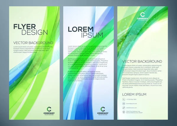 Vektor obchodní šestidílný brožuru nebo banner šablona. Abstraktní zelené vlny pozadí. Vektorové ilustrace — Stockový vektor