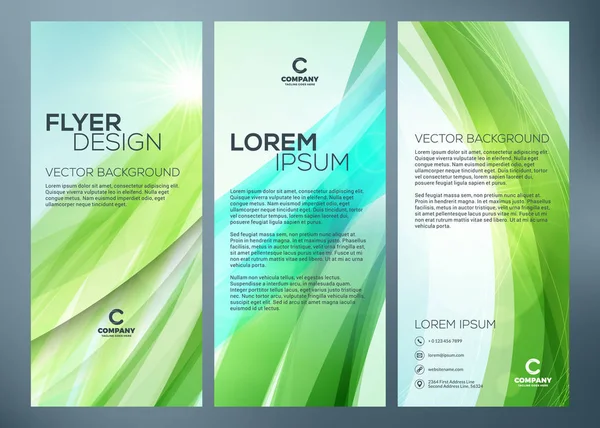 Vektor obchodní šestidílný brožuru nebo banner šablona. Abstraktní zelené vlny pozadí. Vektorové ilustrace — Stockový vektor
