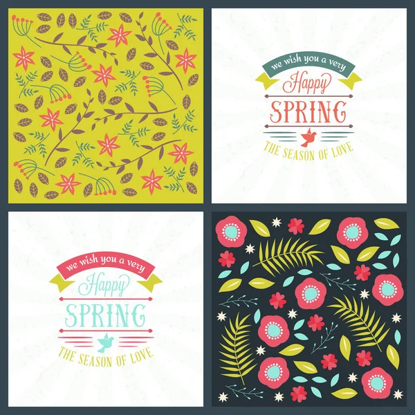 Frühling Urlaub Grußkarte Design. Vektorflorale Glückwunschkarte oder Poster. romantische Etiketten mit Blumenmuster — Stockvektor
