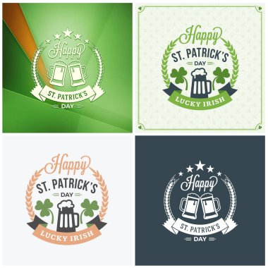 St Patricks Günü rozet tasarım. Vektör tipografik posterler veya tebrik kartları kümesidir. Saint Patricks Day arka planlar