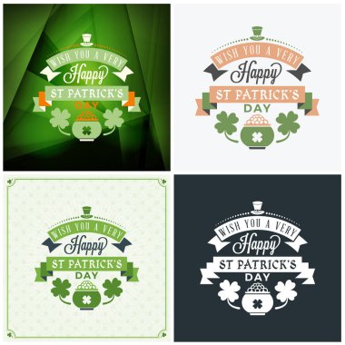 St Patricks Günü rozet tasarım. Vektör tipografik posterler veya tebrik kartları kümesidir. Saint Patricks Day arka planlar