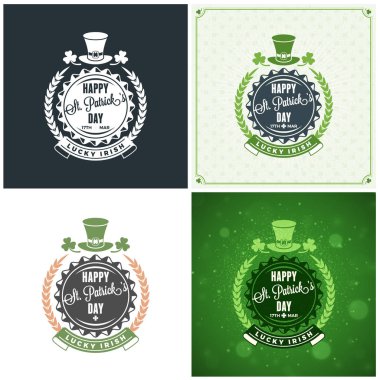 St Patricks Günü rozet tasarım. Vektör tipografik posterler veya tebrik kartları kümesidir. Saint Patricks Day arka planlar