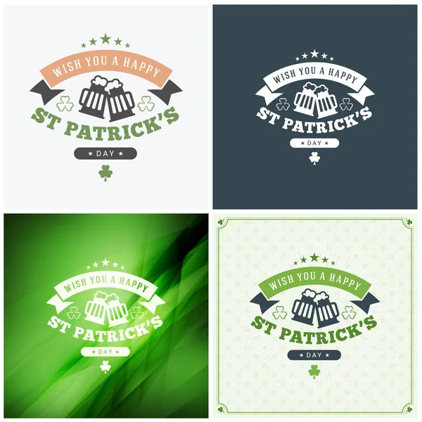 St. Patricks Design de crachá do dia. Conjunto de cartazes tipográficos vetoriais ou cartões de saudação. Dia de São Patricks fundos — Vetor de Stock