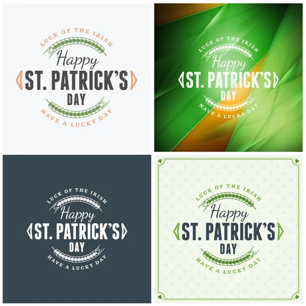St. Patricks Design de crachá do dia. Conjunto de cartazes tipográficos vetoriais ou cartões de saudação. Dia de São Patricks fundos —  Vetores de Stock