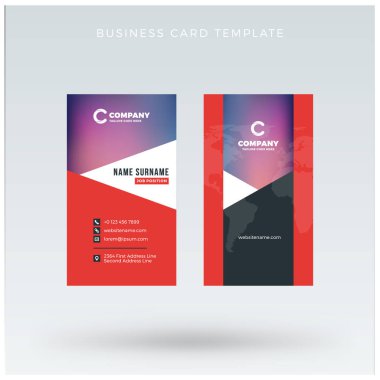 Modern yaratıcı dikey kırmızı kartvizit şablonu. Düz tasarım vektör çizim. İleti örneği tasarım