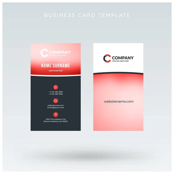 Μοντέρνα δημιουργική κάθετη κόκκινη κάρτα επιχείρησης πρότυπο. Εικονογράφηση διάνυσμα επίπεδη σχεδίαση. Σχέδιο επιστολόχαρτου — Διανυσματικό Αρχείο
