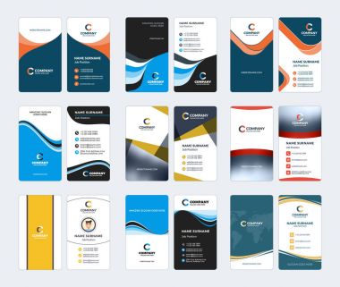 Dikey kartvizit vektör şablonları koleksiyonu. İleti örneği tasarım vektör kümesi