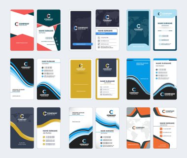 Dikey kartvizit vektör şablonları koleksiyonu. İleti örneği tasarım vektör kümesi