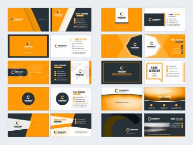 Çift taraflı kartvizit vektör şablonları koleksiyonu. İleti örneği tasarım vektör kümesi