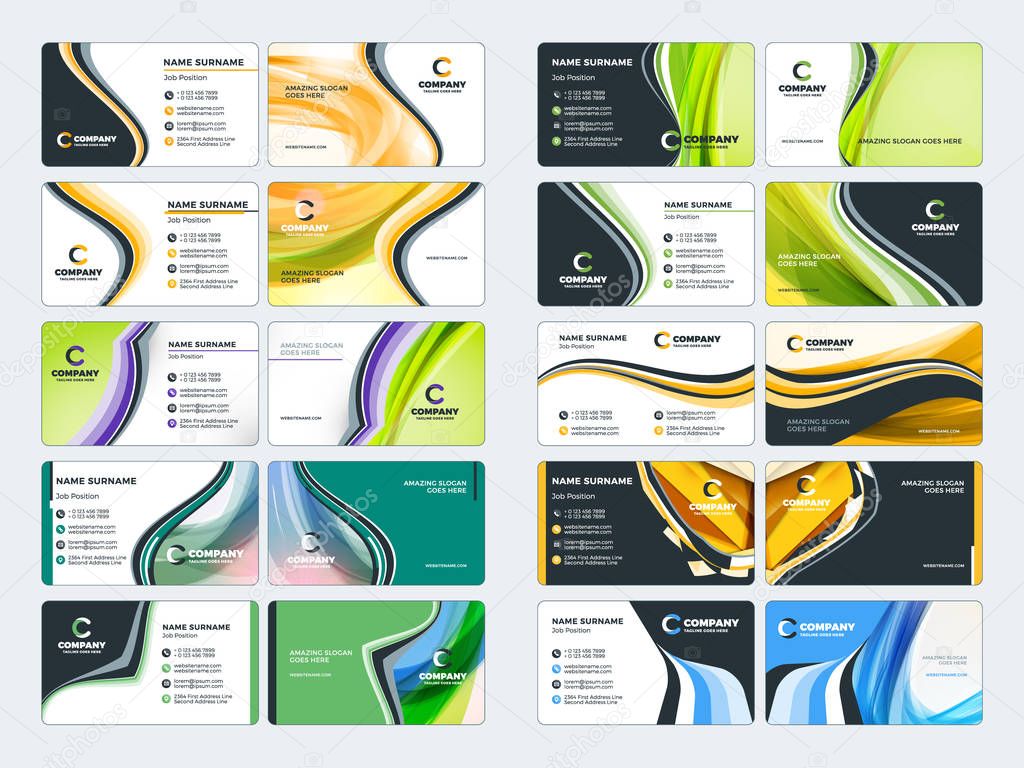 Collection of double-sided business card vector templates. Stationery design vector set