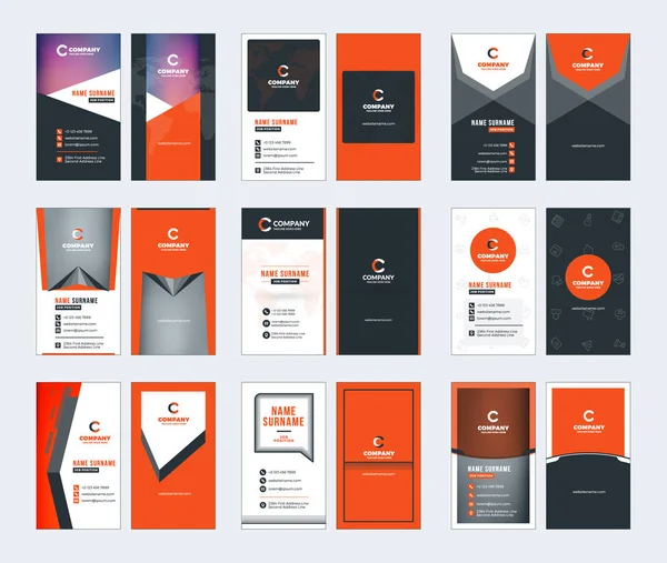 Collection of vertical business card vector templates. Stationery design vector set — Stock Vector