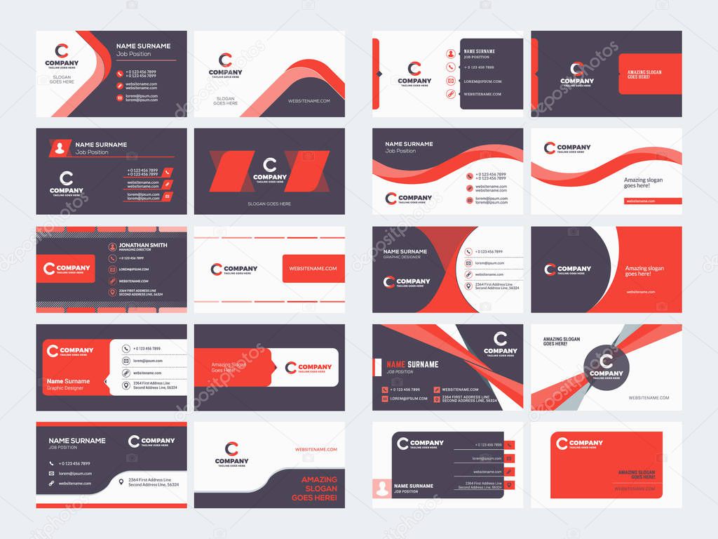 Double sided business card templates. Stationery design vector set. Vector illustration