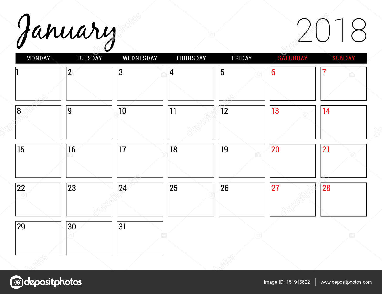 january 2018 calendar