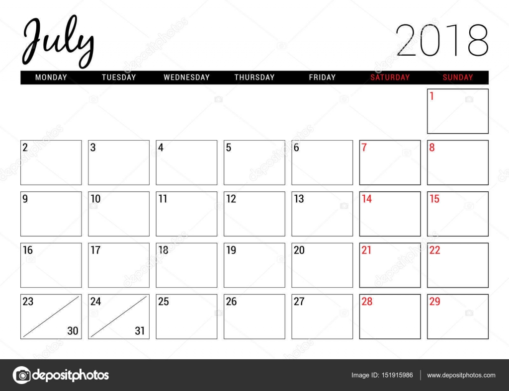 blank calendar for july 2018